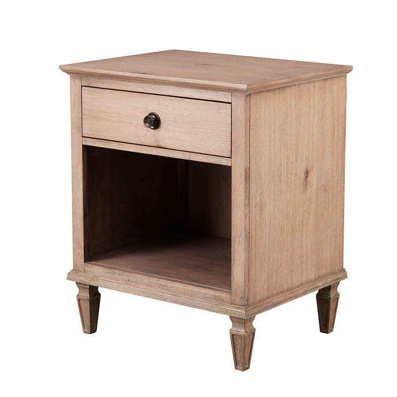 Table de chevet sophistiquée de couleur bois naturel et espace de tablette d'une profondeur de tiroir de H 4,25 po