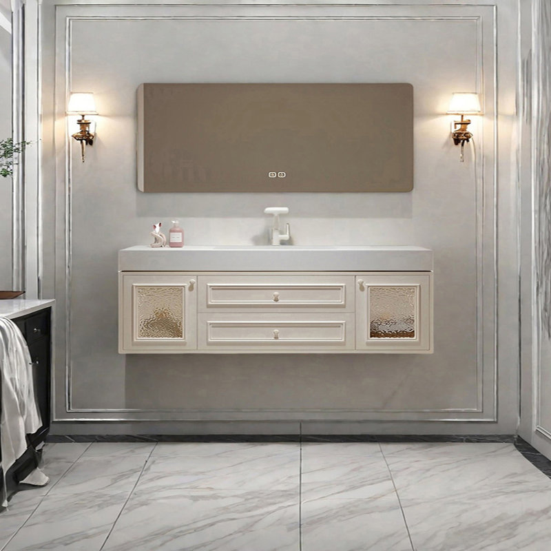 French cream style smart bathroom cabinet, Cream, 19.68" H x 70.86" W x 21.65" D