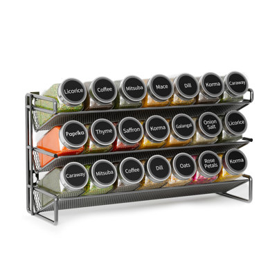 Spice Rack Organizer with 21 Spice Jars, 386 Spice Labels, Chalk Marker & Funnel Set for Cabinet, Countertop, Pantry, Cupboard, Door & Wall Mount