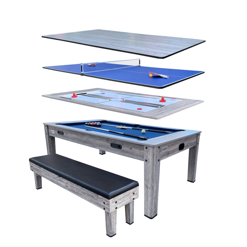 Rack Luxor 7.5-foot 4-in-1 Multi-game Swivel Billiard/pool Table With Multiple Table Options (blue Felt With 1 Bench)