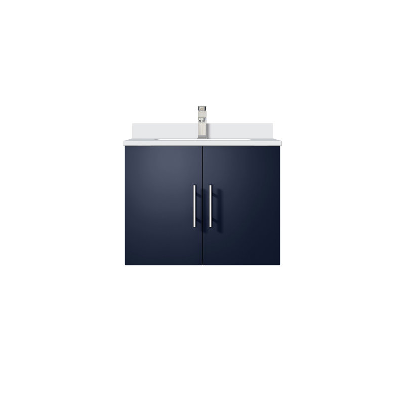 Ensemble de meuble-lavabo compact avec comptoir en quartz blanc et robinet, Marine