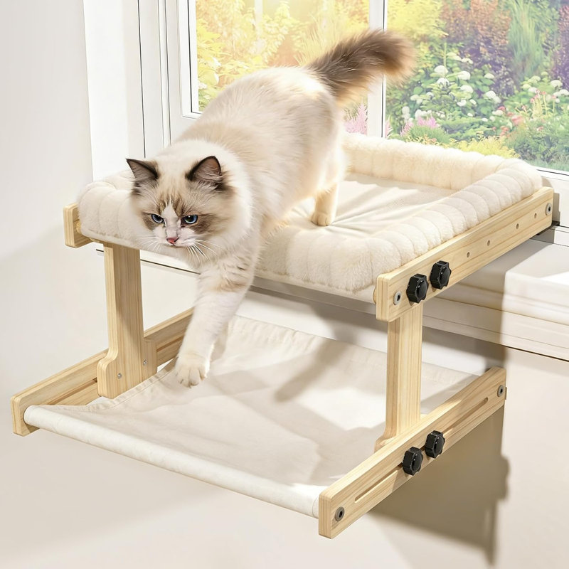 Perchoir pour chat pour chats de fenêtre Hamac Lit d'intérieur pour fenêtre Cadre en bois réglable Oiseau en train de bronzer