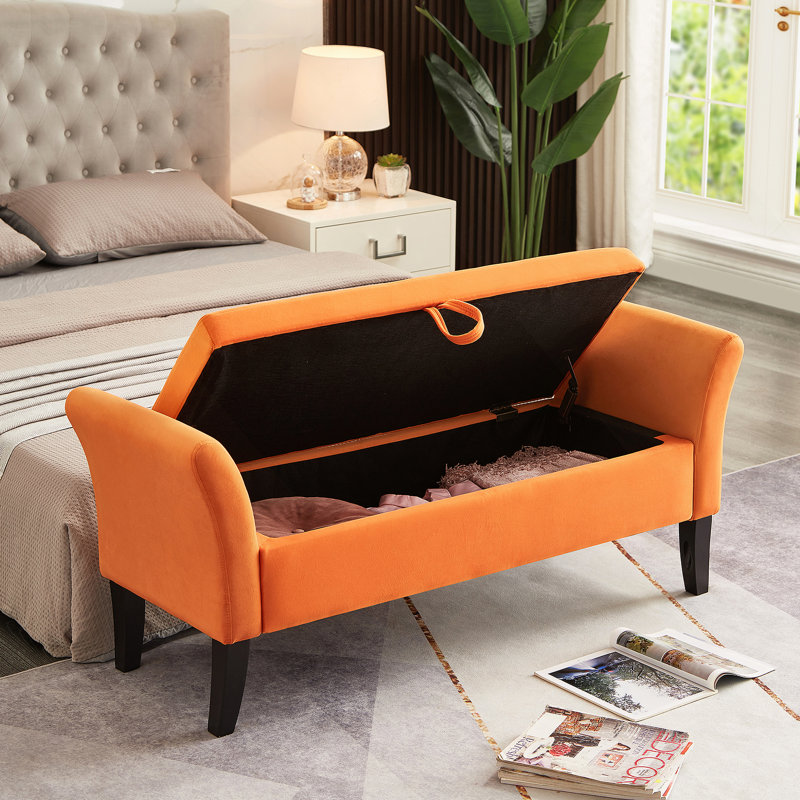 Banc de lit avec velours de rangement, Orange
