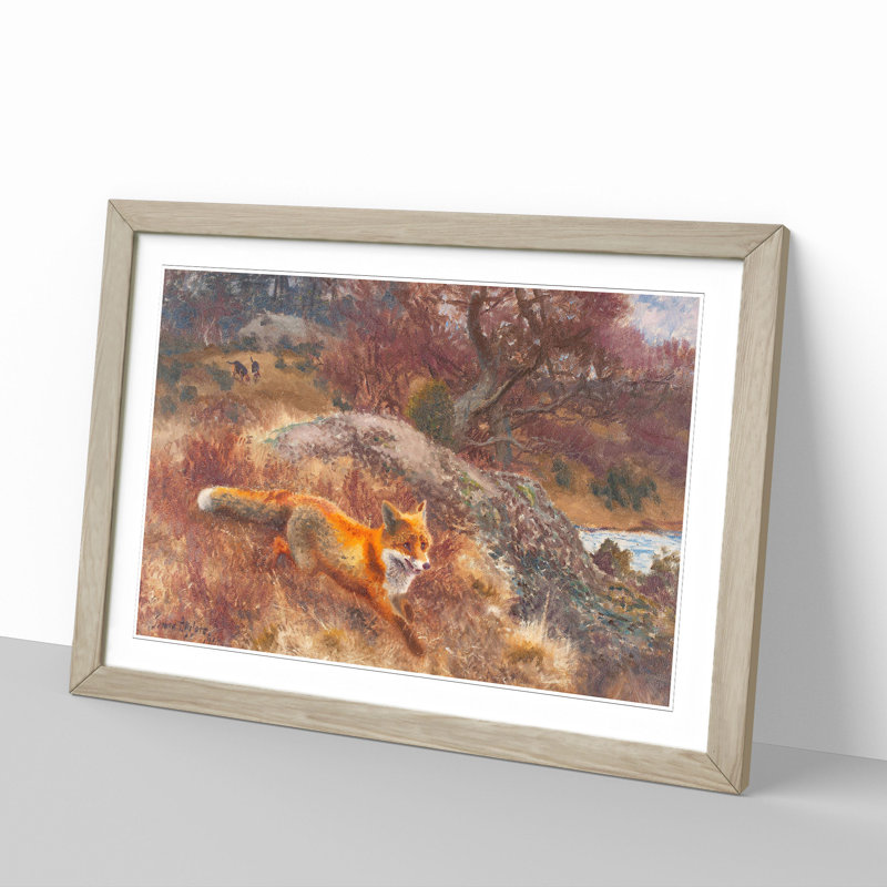 Fox and Hunting Dogs Vol.3 by Bruno Liljefors - Picture Frame Painting, Oak Framed, 36cm H x 48cm W x 2cm D