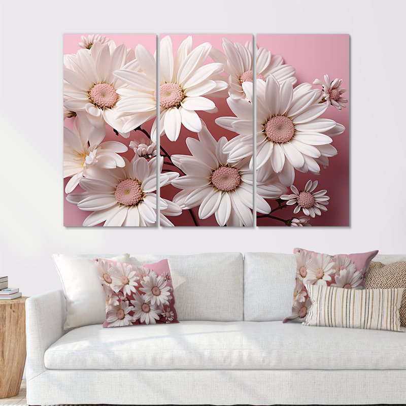 «White Daisy Bloom Elegance - Daisies», ensemble d'art sur toile, H 40 po x l 60 po x P 1 po