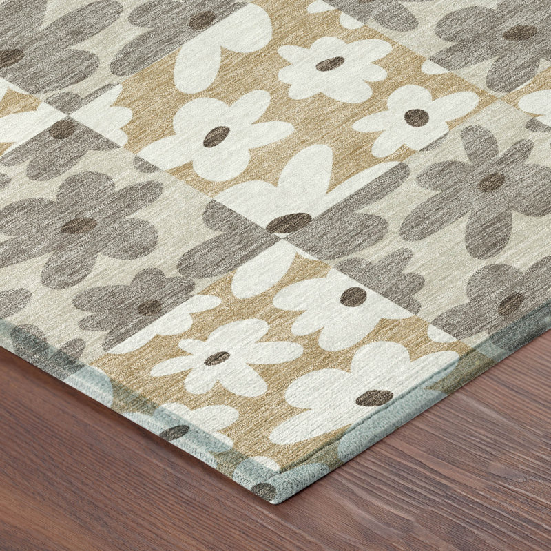Machine Washable Indoor/Outdoor Chantille ACN2476 Floral Rug, Beige, 8' Round