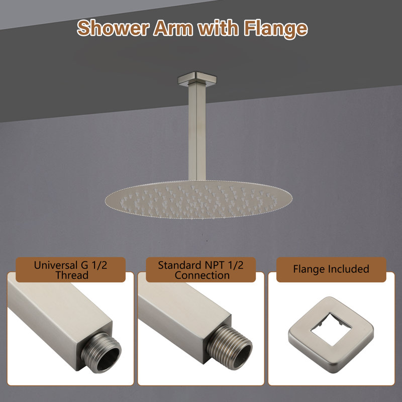 8-Inch Brushed Nickel Square Ceiling Mounted Shower Arm