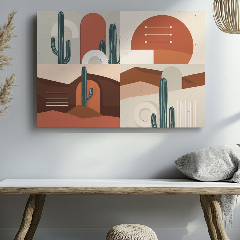 Canvas Create A Visually Striking Abstract Design Featuring Stylized Cacti Against Wall Art A Textured Background The Composition Is Canvas Wall Art