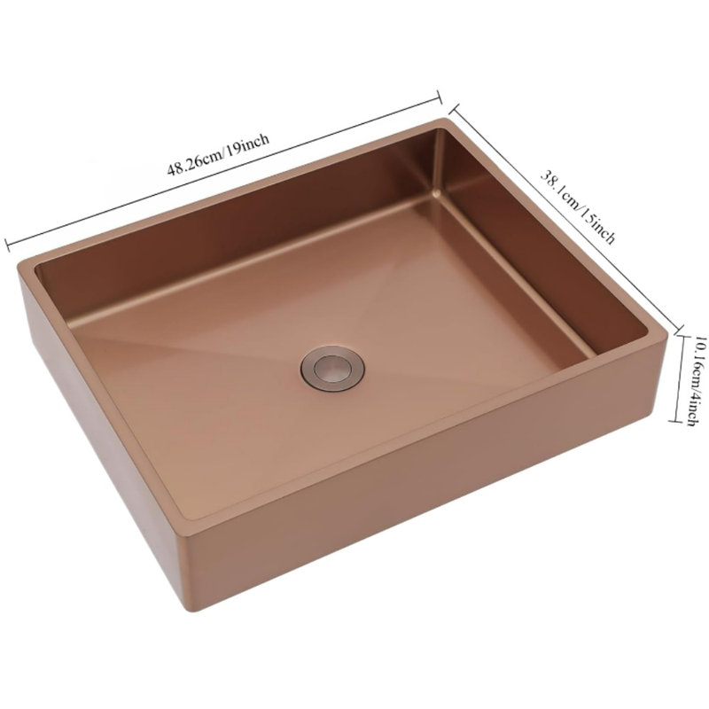 Skyline 19''*15''*4'' 15'' Stainless Steel Rectangular Bathroom Sink, Rose Gold