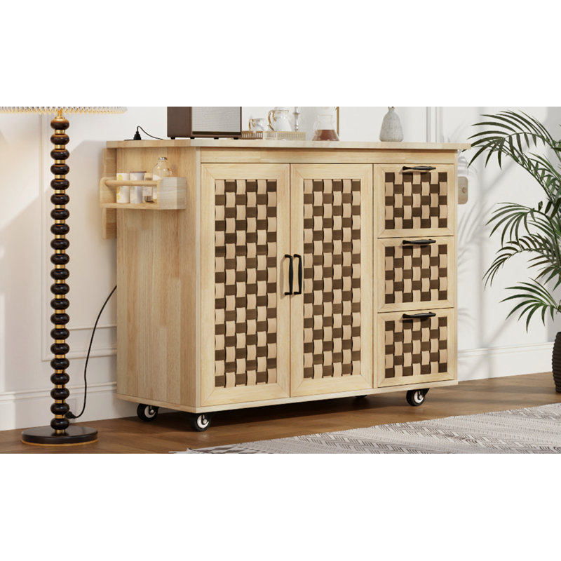 Îlot de cuisine à motif damier tissé l 53,2 po