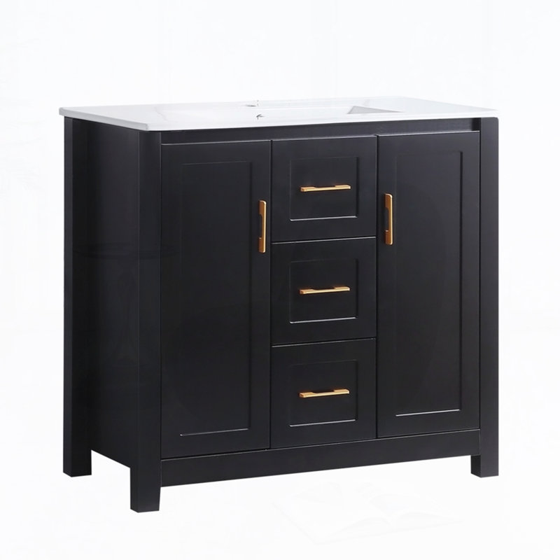 Meuble-lavabo 36 po avec lavabo simple, Noir, noir, noir, noir