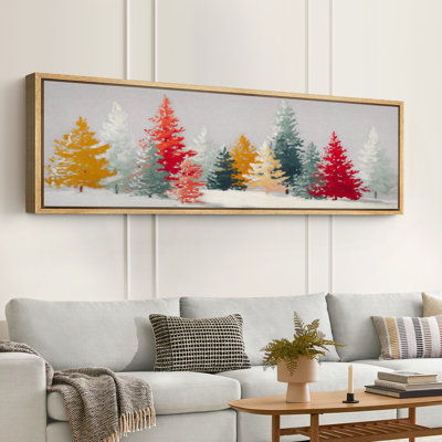 «Christmas Holiday Celebration Colorful Snowy Pine Forest», très grande image, impression sur toile encadrée
