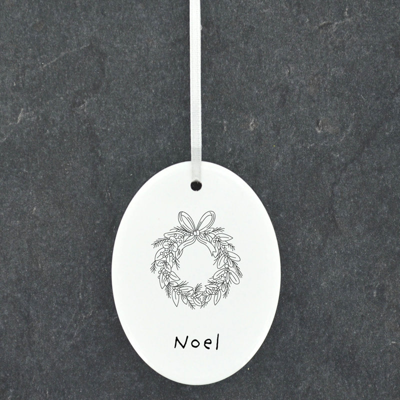 Noel Wreath Oval Shaped Ceramic Ornament