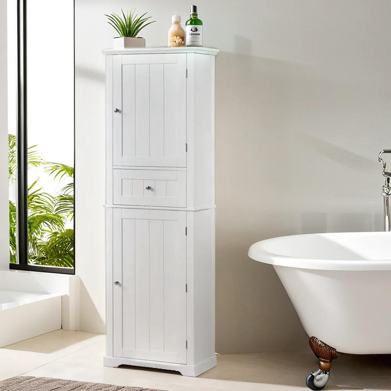 67.3" Tall Freestanding Bathroom Storage Cabinet, White