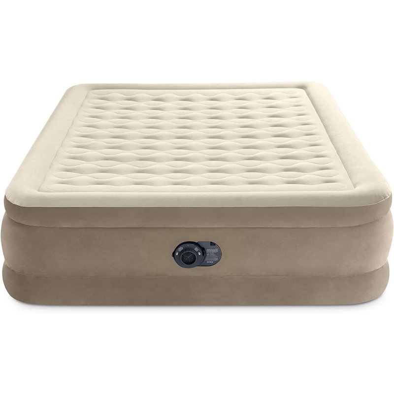 Queen Beige Raised Air Mattress with Built-in Pump