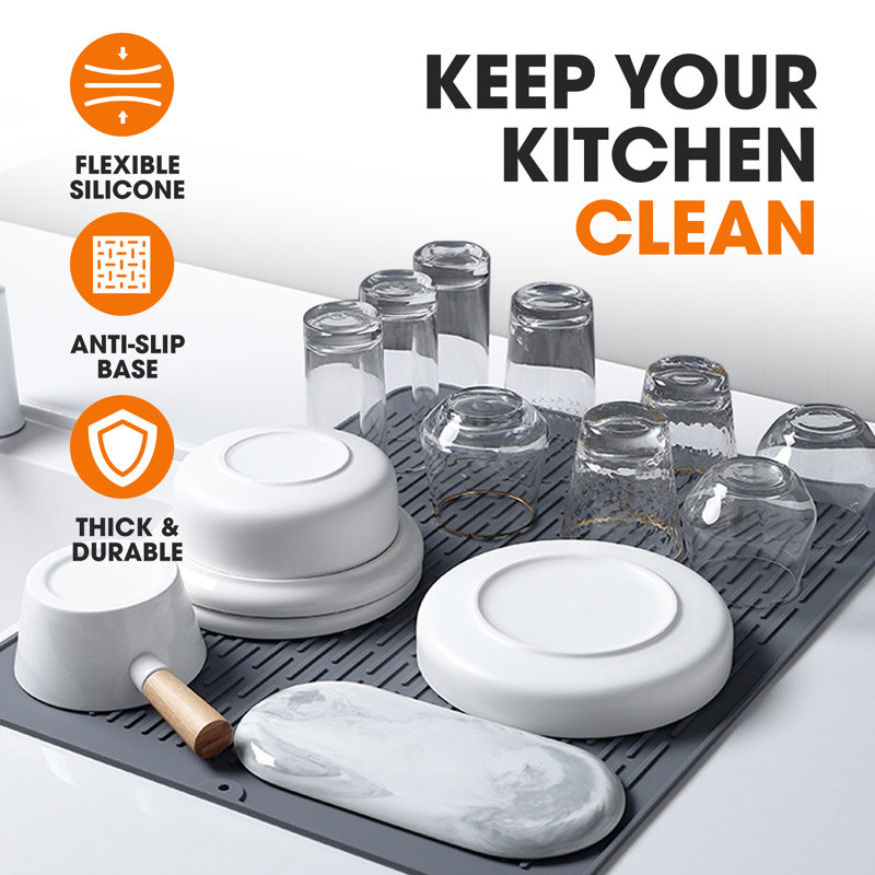 Gray Foldable Silicone Dish Drying Mat with Non-Slip Base