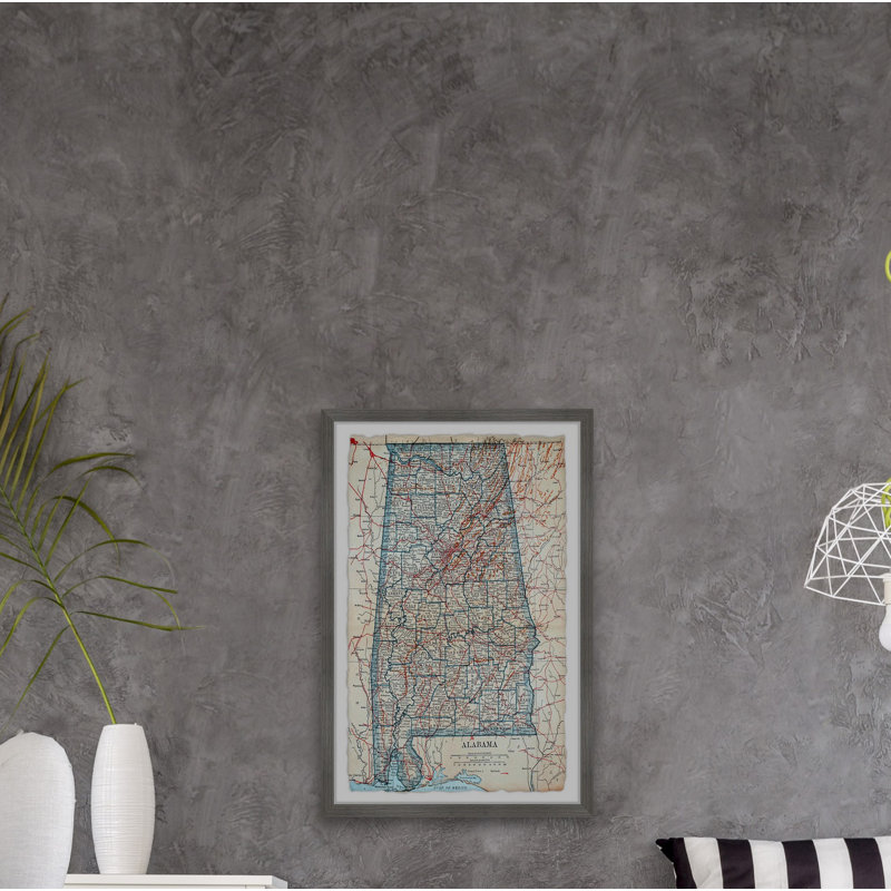 «Blue Alabama Map», impression encadrée sur papier, H 36 po x l 24 po x 1,5 po