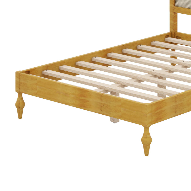Base de lit plateforme Boho avec tête de lit en rotin Arc, Grand lit, Naturel