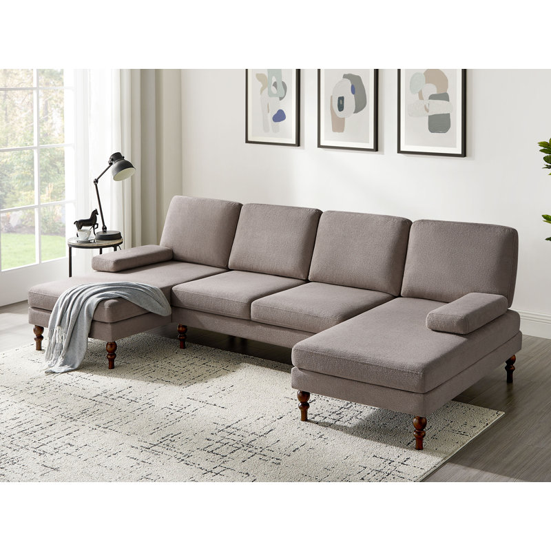 105.5'' U-Shape Upholstered Terry Sectional Sofa, Light Brown Polyester