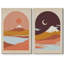 "Western Mountain Sun & Moon Nature Landscape", art moderne sur toile encadrée, 2 pièces-92285454-92285456