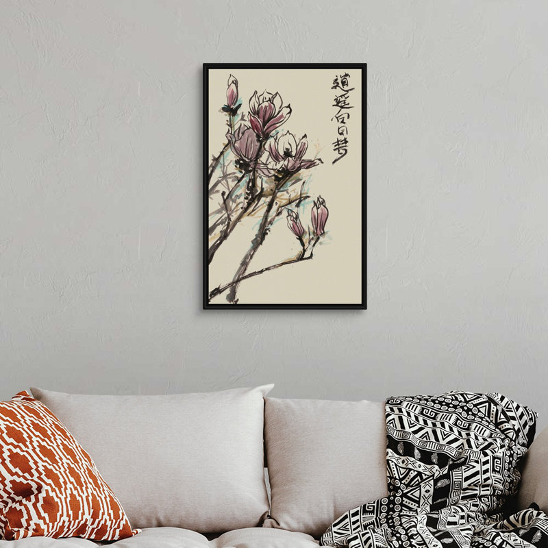 Mandarin Magnolia II, art mural sur toile, Cadre noir, H 20 po x l 30 po x P 1,75 po
