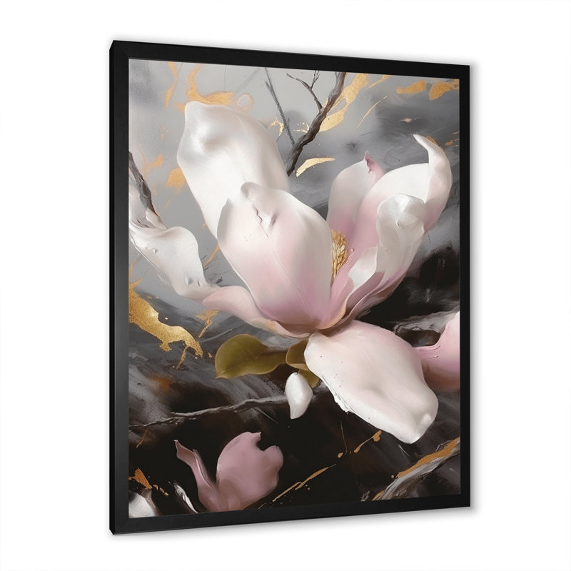 Rose magnifique Magnolias I - impression, H 32 po x l 24 po x P 1 po, Cadre photo noir