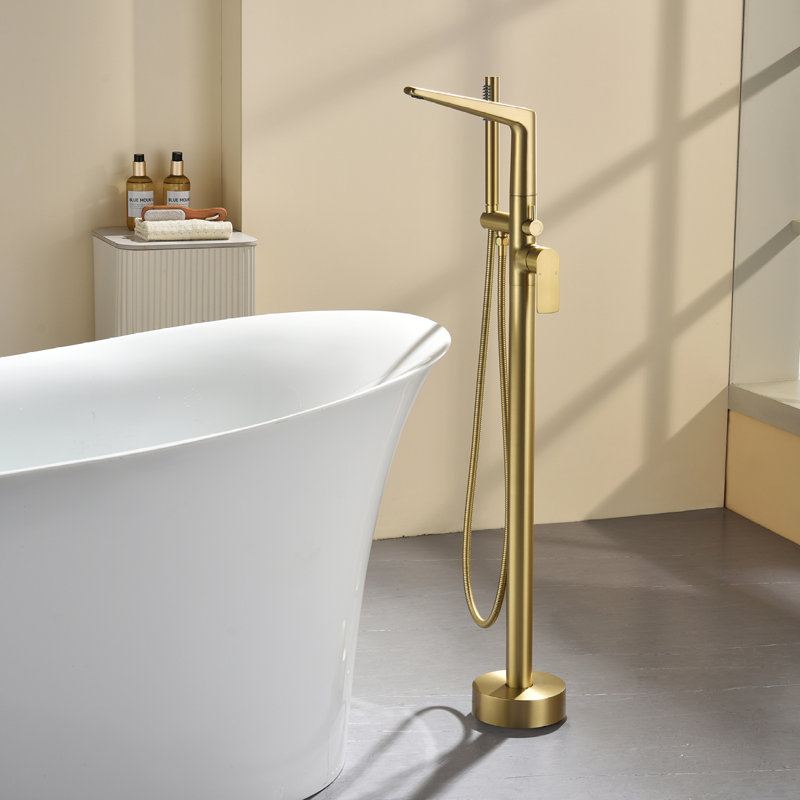 Waterfall Freestanding Bathtub Faucet Set Single Handle Floor Mount Tub Filler With Hand Free Standing Tub Faucet