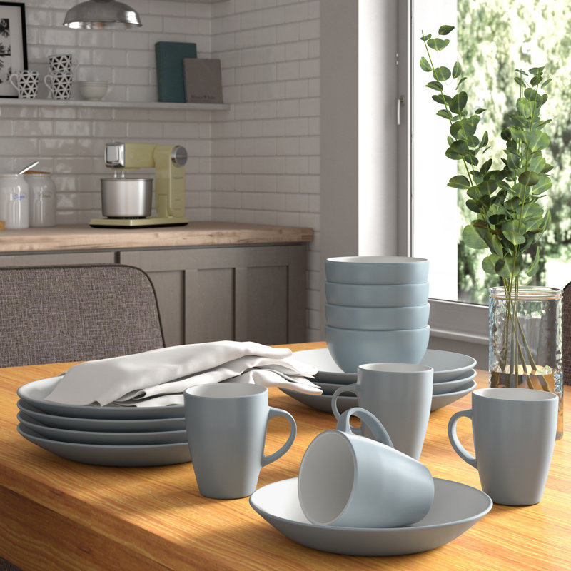 16 Piece Dinnerware Set, Service for 4, Blue/White