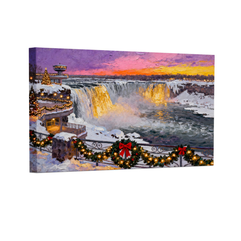 «Christmas Winter Sunset At Niagara Falls», ensemble de 3 reproductions d'art sur toile, H 12 po x l 18 po
