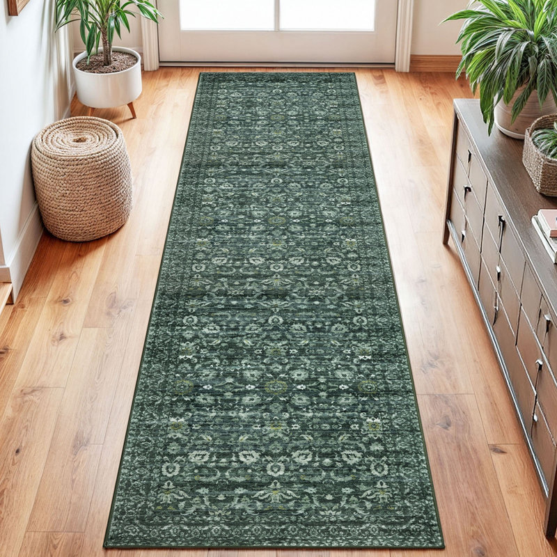 Tapis vert antidérapant lavable à la machine, Tapis de couloir 2 pi x 8 pi, Dark Green