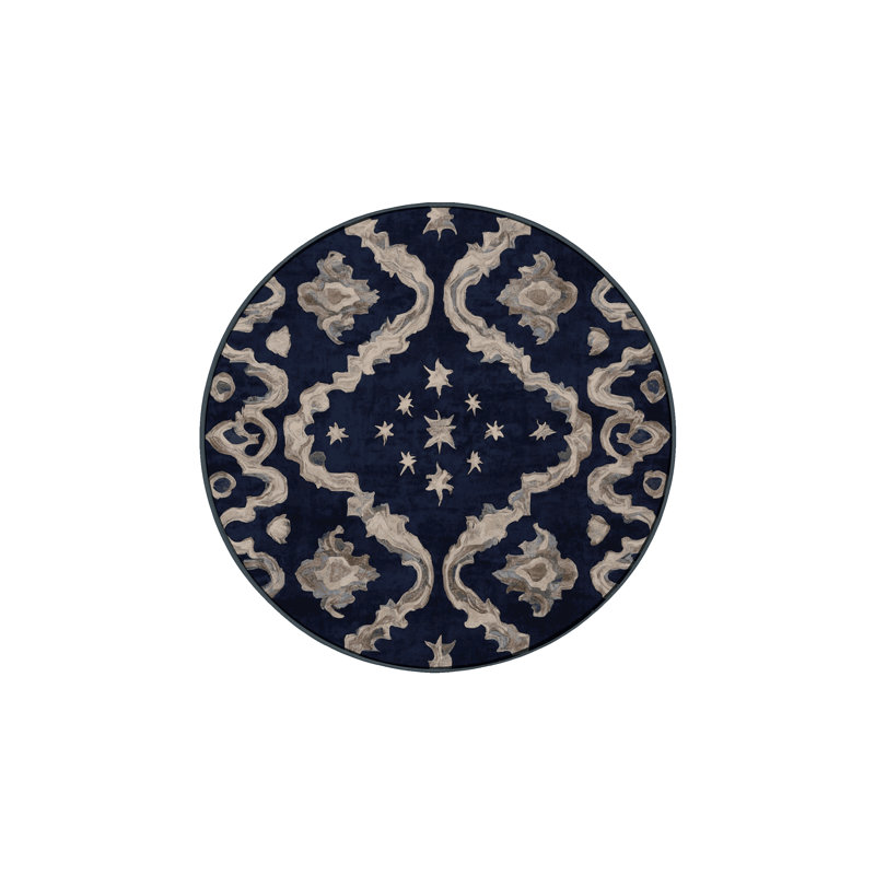 Machine Washable Gray Area Rug, Round 4'