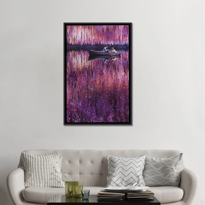 Reproduction d’art, "Wisteria Impessionism" par Hobopeeba, Toile avec cadre noir, Pas de tapis, H 48 po x l 32 po x P 1,5 po