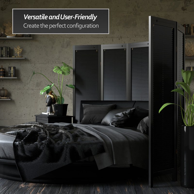 6 Ft. Tall Adjustable Shutter Room Divider White 3 Panel, 6, Black