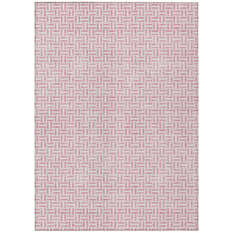 Tapis extérieur lavable à motif géométrique rose et argent 3 pi x 5 pi
