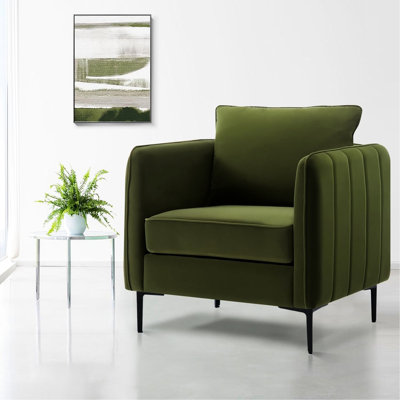 Armchair With Modern Style, Smooth Velvet Fabric And Robust Metal Frame For Office Bedroom Lounge Chair Soft Spring Cushion, Ideal Reading In Or