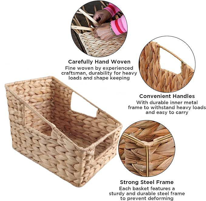 Storage Basket Wicker Baskets with Built-in Handles, 2 Pack Handwoven Rattan Bins