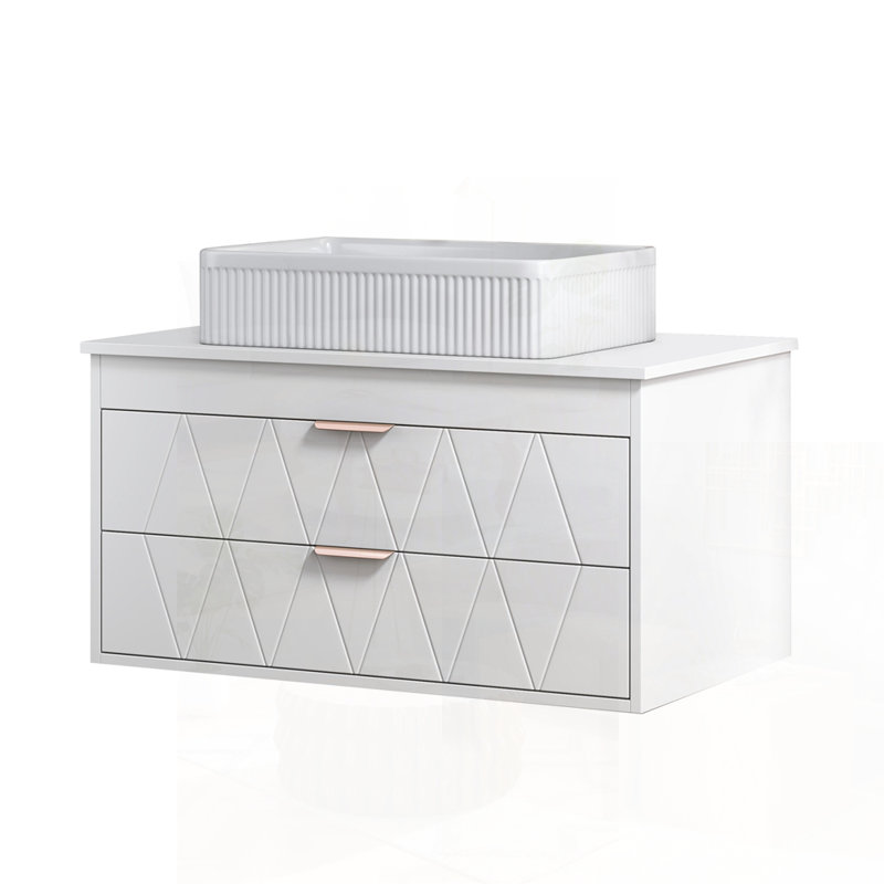 Meuble-lavabo moderne simple avec lavabo vasque en céramique et armoire de rangement large, parfait pour les espaces contemporains et l'organisation efficace.