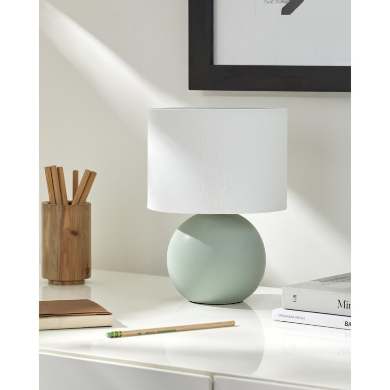 Lampe de table en céramique avec abat-jour tambour en lin, Vert