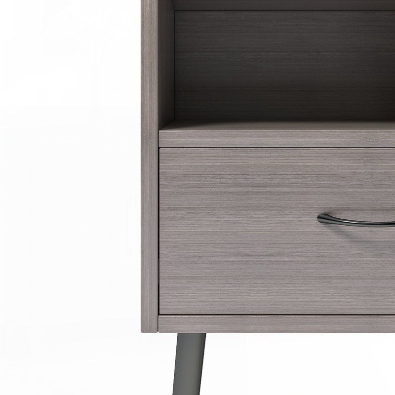 Ensemble de 2 tables de chevet modernes avec tiroir de rangement et tablette ouverte en bois, chêne gris, Gris