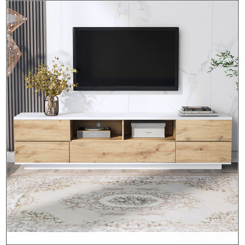 Console multimédia avec rangement multifonctionnel, centre de divertissement avec dispositif de rebond de porte