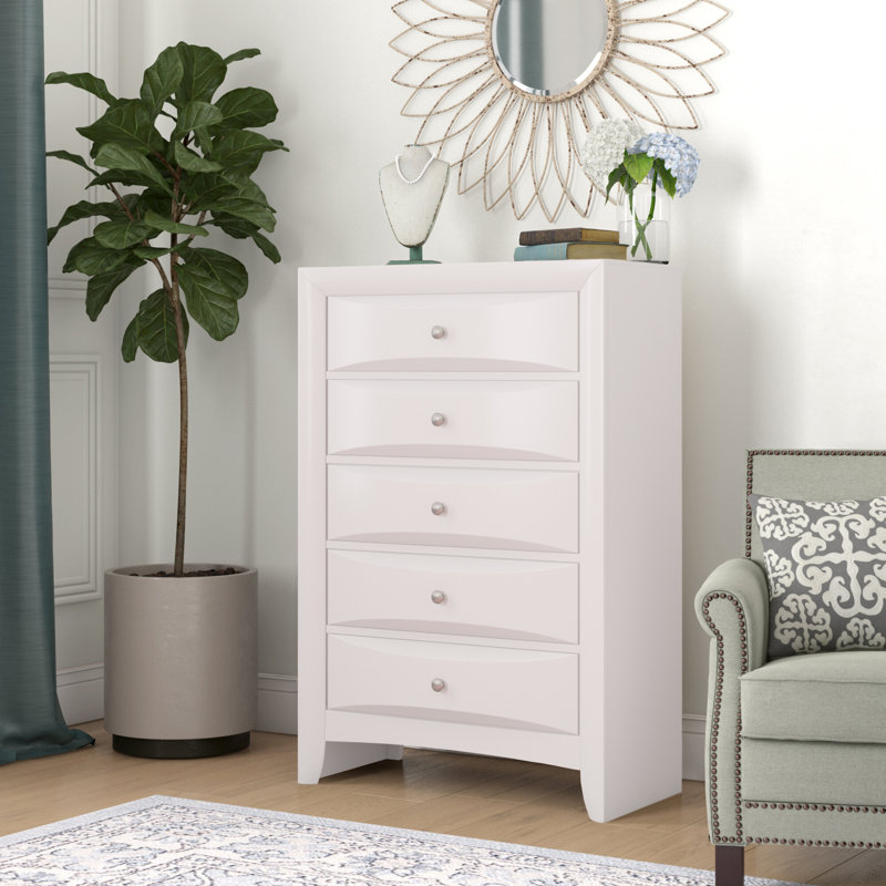 Bandzul 5-Drawer Rectangular Chest with Pull Knob, White