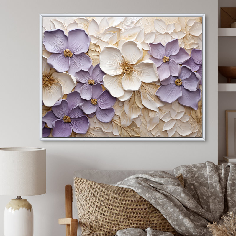 Violet et blanc, minimalisme, violettes - Violettes, impression sur toile, Reproduction avec cadre flottant, Brun