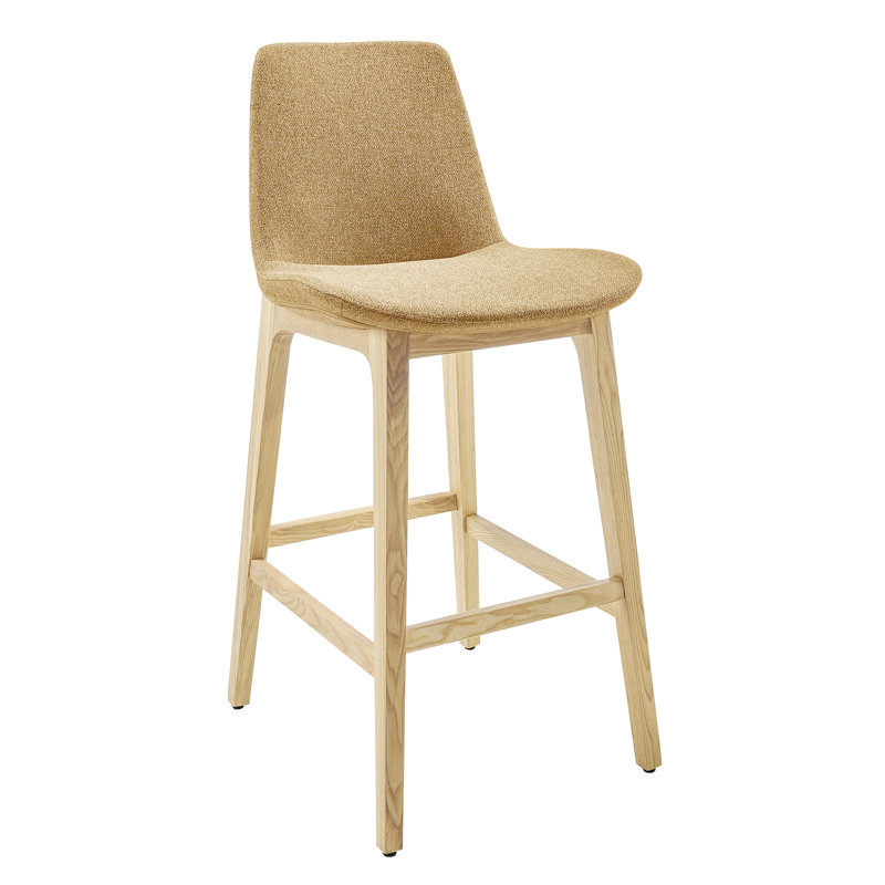 Amar Bar Stool In Fabric And Natural Ash Base - Set Of 1, Yellow