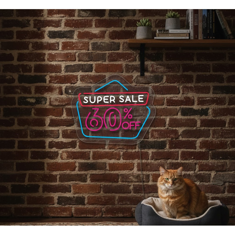  | Super Solde 60% sur enseigne au néon | Conçu avec des tubes néon DEL durables et écoénergétiques assurant un affichage couleur éclatant et lumineux pour plus de 50 000 heures d'utilisation continue | 20 x 24 | Blanc, rose, bleu