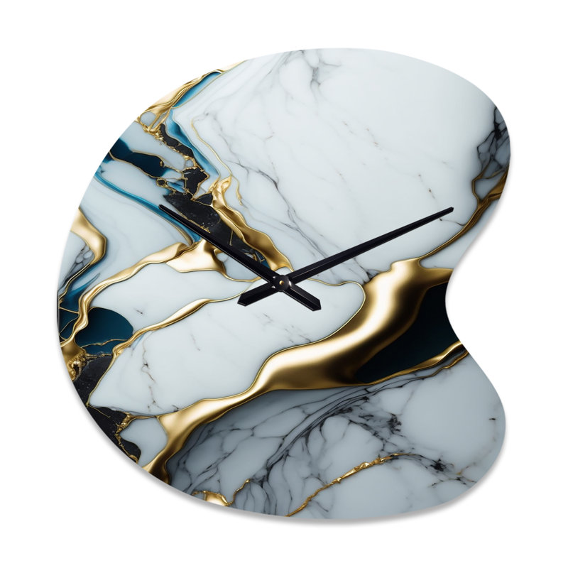 Horloge murale abstraite à motif géométrique abstrait en métal doré et blanc II, Petit
