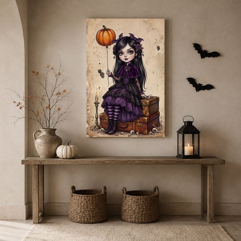 Art gothique sur toile, citrouille gothique, H 18 po x l 12 po