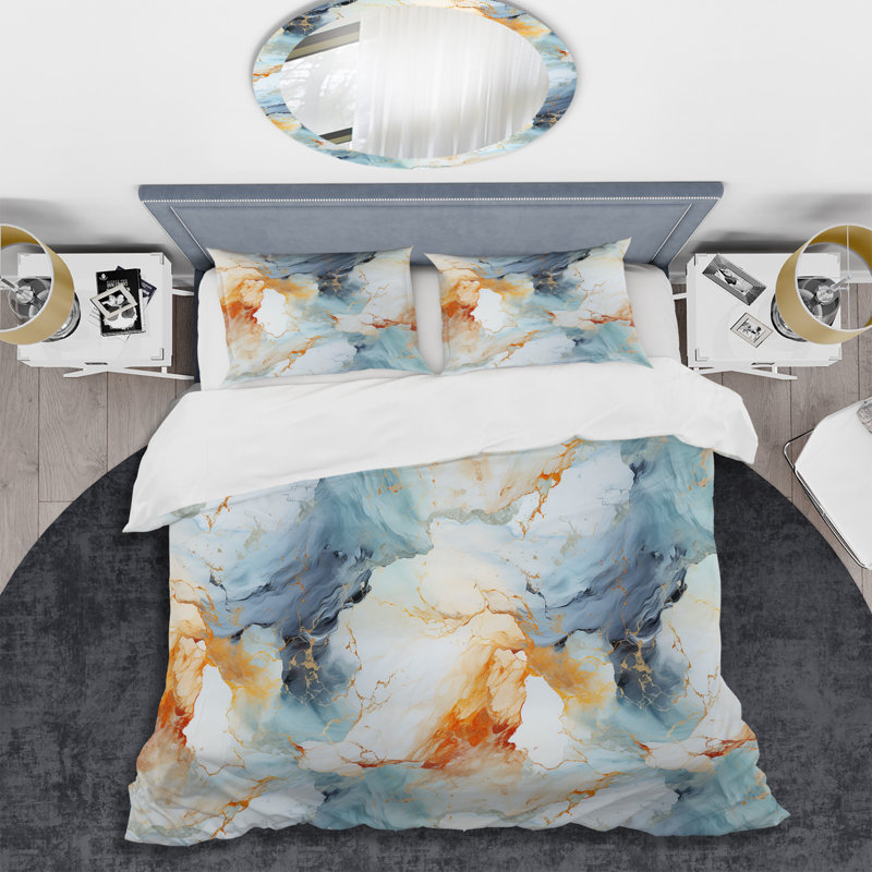 Ensemble de housse de couette en marbre Vintage Reverie, Housse de couette pour très grand lit et 2 très
