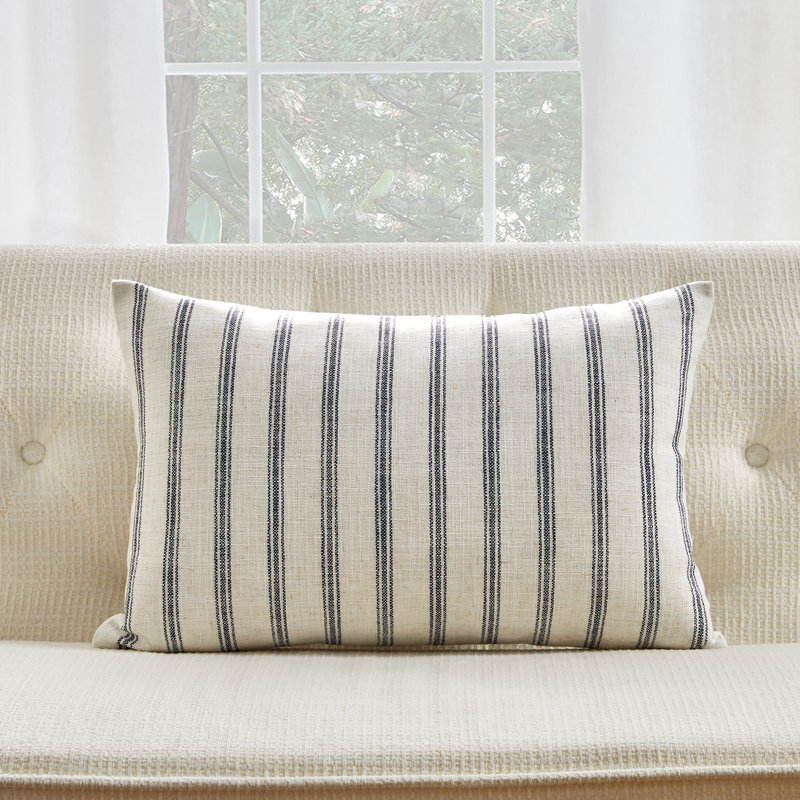  Coussin décoratif en lin rayé réversible, Marine, H 24 po x l 24 po x P 1,5 po, Sans insert de coussin