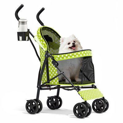 4-Wheel Folding Pet Stroller, Foldable Dog Jogger Stroller with Adjustable Canopy and Cup Holder