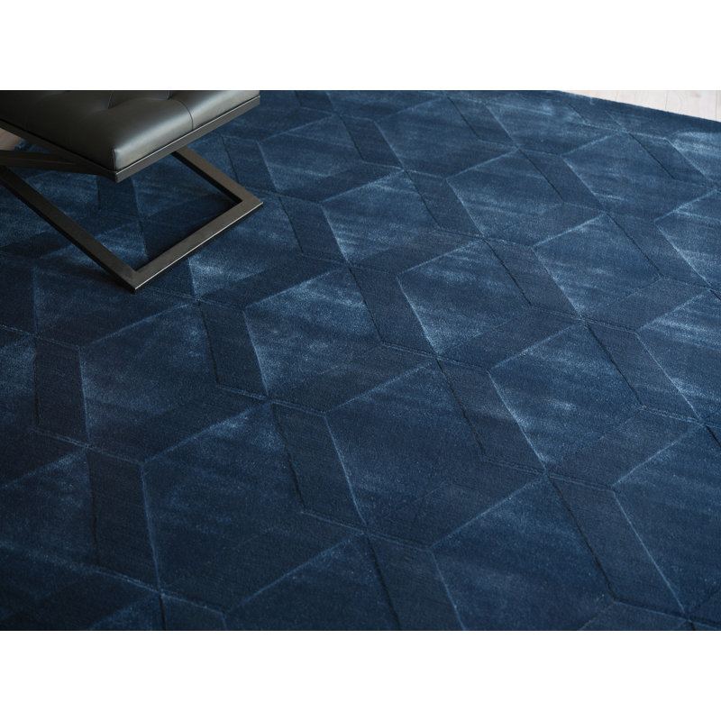 Brunello Modern Handmade Silky Nylon Navy Area Rug, Rectangle 10' x 14'